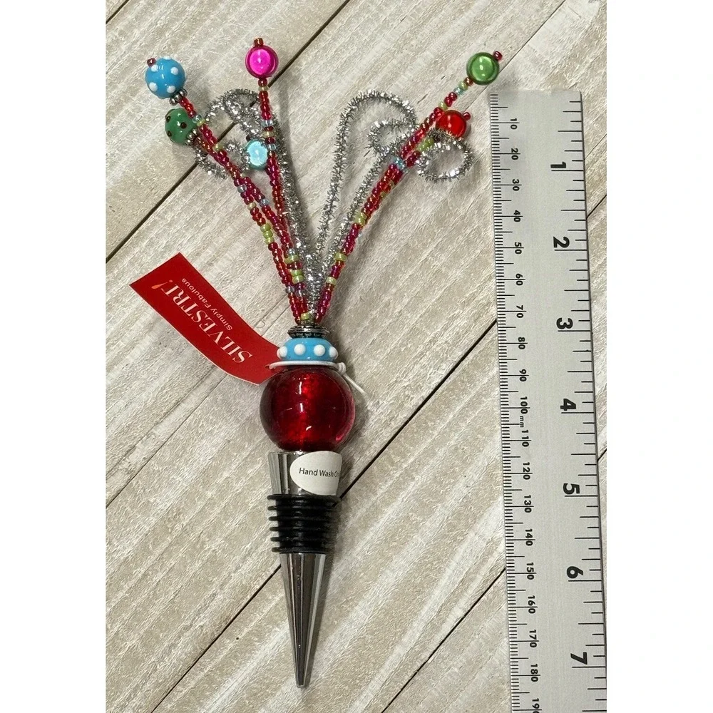 Bead & Wire Metal Bottle Stopper NEW Colorful Beaded bar wine gift NWT Silvestri